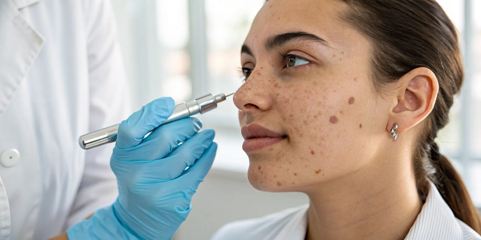 Professional microneedling for dark spots on the face.