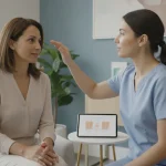 Client discussing Botox for forehead lines with a provider